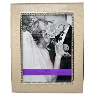 Arte De Casa Pearl Tone Swirl Enamel 5x7 Wedding Frame Rhinestone Inner Border